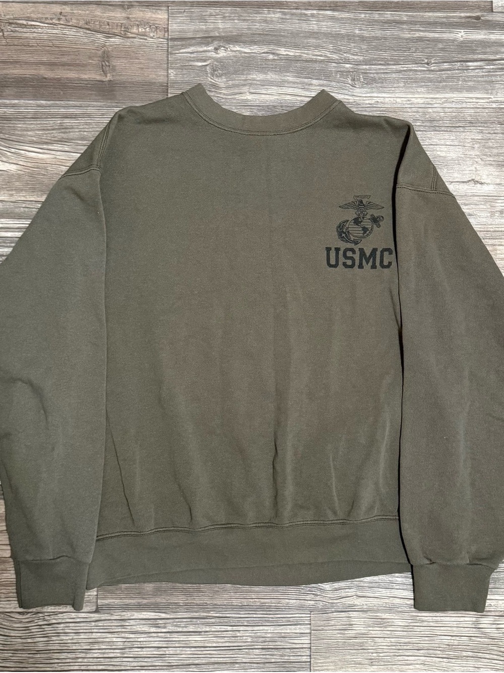 USMC Marine Corps Olive Drab EGA Left Chest Logo Crewneck Sweatshirt M